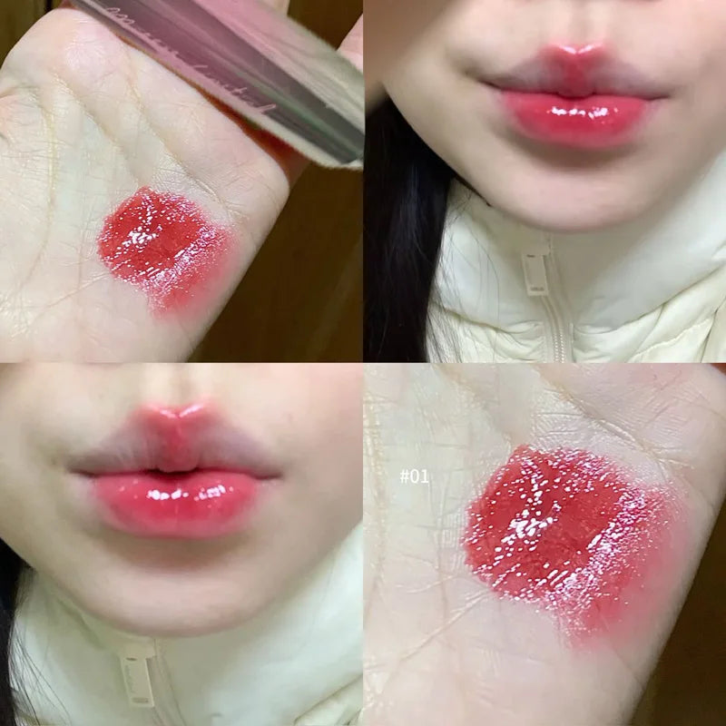 Rose Pink Solid Lip Gloss Mirror Lips Plumping Moisturizing Lipstick Nourishing Water Light Lip Tint Red Lip Glaze Korean Makeup