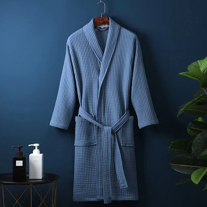 Cotton Terry Robe for Spring and Summer Thin Morning Robe Long Sleeve Waffle Bathrobe Hotel Beauty Bath Towel for Couples