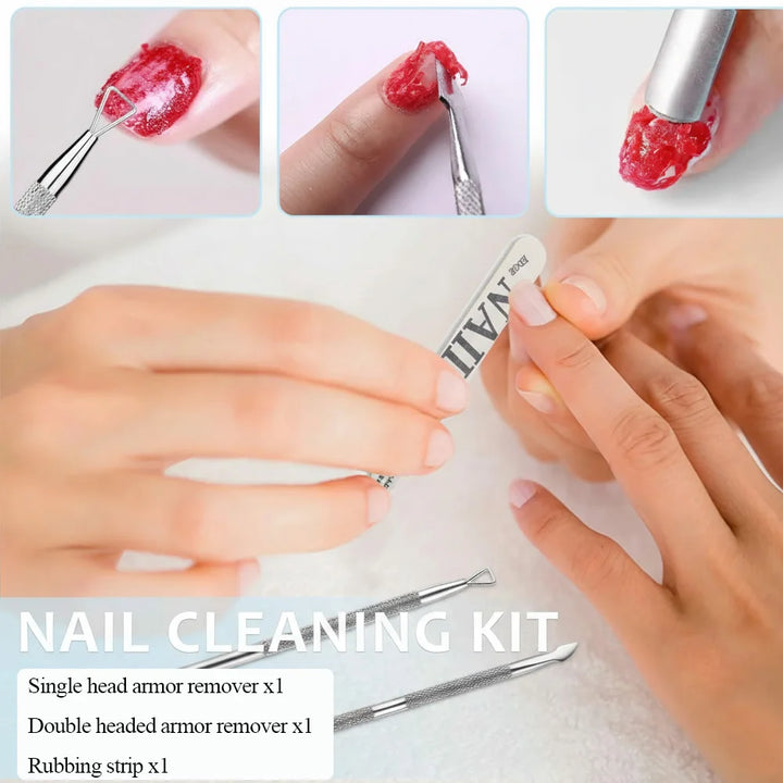 Fast Gel Nail Polish Remover Set: No Soak-Off Magic Burst Remover with Stainless Steel Cuticle Tools & File, 3-5 Mins Removal