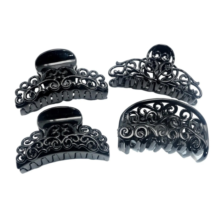 4pcs Black Plastic Hair Claws Assorted Hollow Floral Shark Clip Large Jaw Hairclips for Women Fashion Hair Accessories