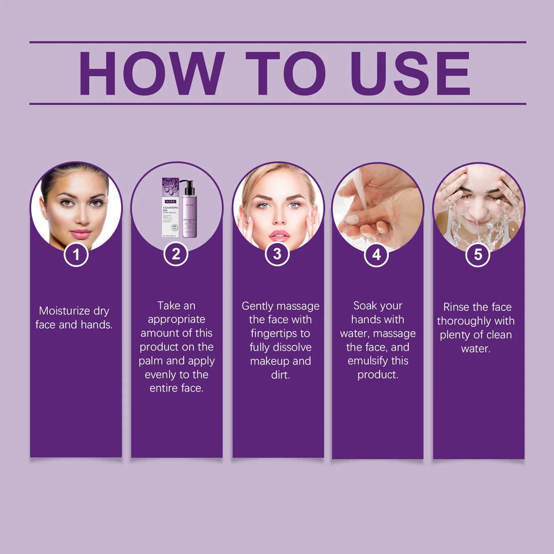 Grape Seed Cleansing Oil Nourish Moisturizing Face Smooth Soothe Dissolve Remove Makeup Not Irritaing Lightweight Cleansing Oil