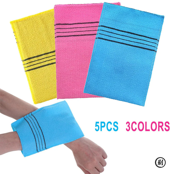 5Pcs Exfoliating Bath Pad Towels Set Korean Italy Asian Exfoliating Bath Washcloth Body Scrub Shower Soft Polyester Cotton
