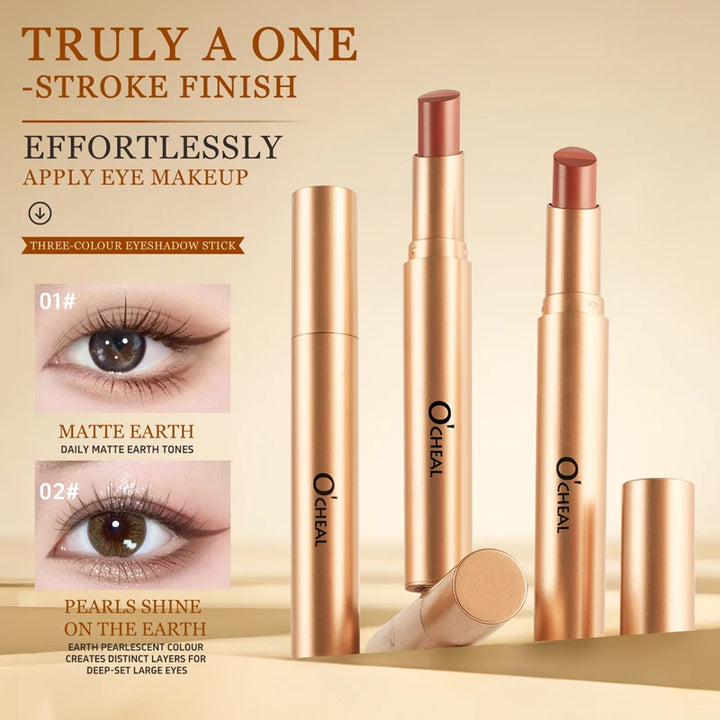 O'CHEAL Three Color Eye Shadow Stick Gradient Delicate Shiny Waterproof Glitter Eye Shadow Waterproof Long-Lasting Eye Cosmetics