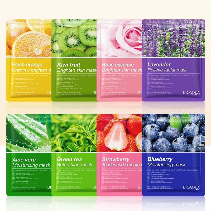 8pcs BIOAQUA Fruit Face Mask Moisturizing Facial skincare Anti-aging Whitening Facial Masks Face Sheet Mask Skin Care Products