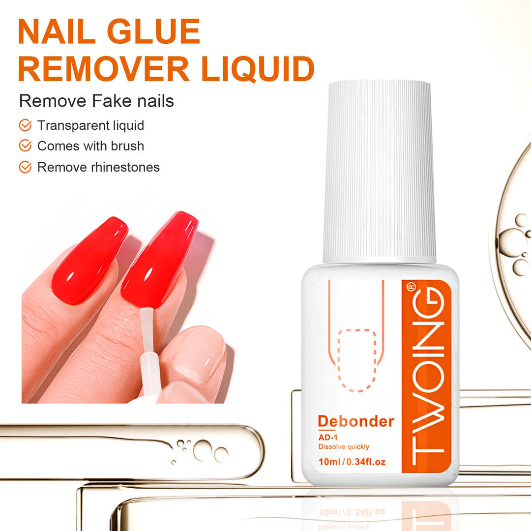 TWOING Nail Tips Gel and Glue Remover Kit, No UV Light Needed,Fake nails plate adhesive，Quickly Removes Glue Off Fake Nail