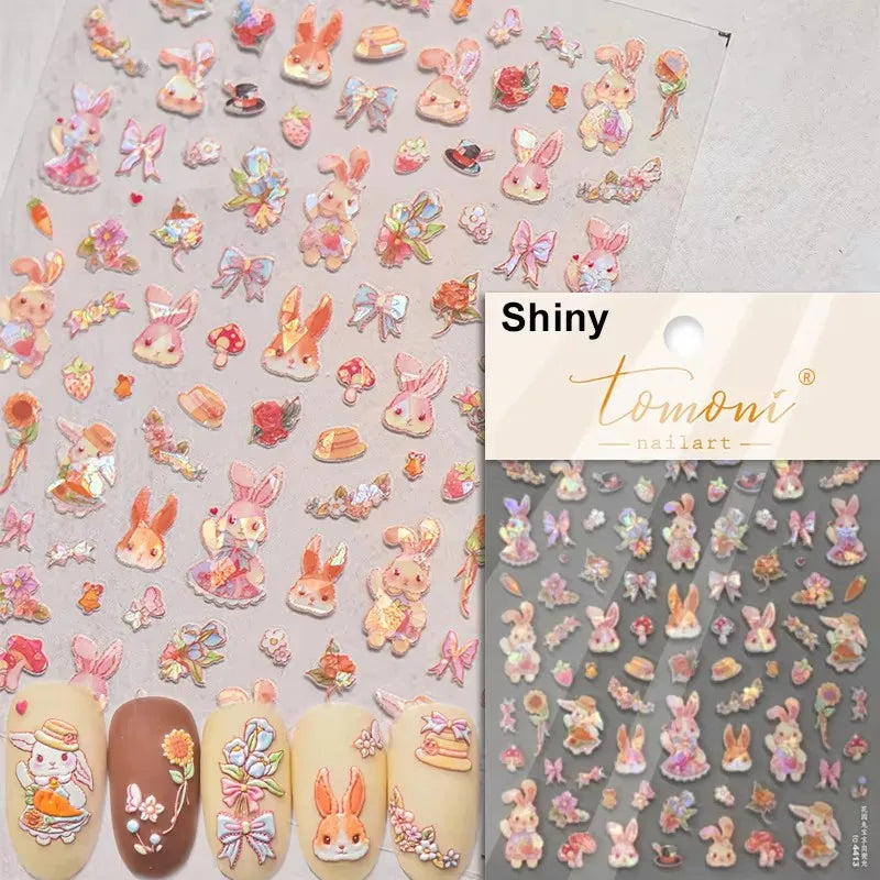 Lovely Cat Bunny Bowknot Poker Crown Lock Key Easter Eggs Love Cute Rabbit Mushroom Chick Flower Dog DIY Nail Art Stickers Decal
