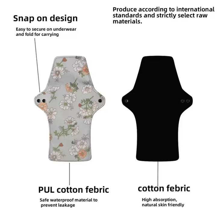 3PCS Washable Cotton Menstrual Pad Reusable Printed Maternal Sanitary Napkin Breathable Soft Care Pad 30cm 26cm 20cm to Choose