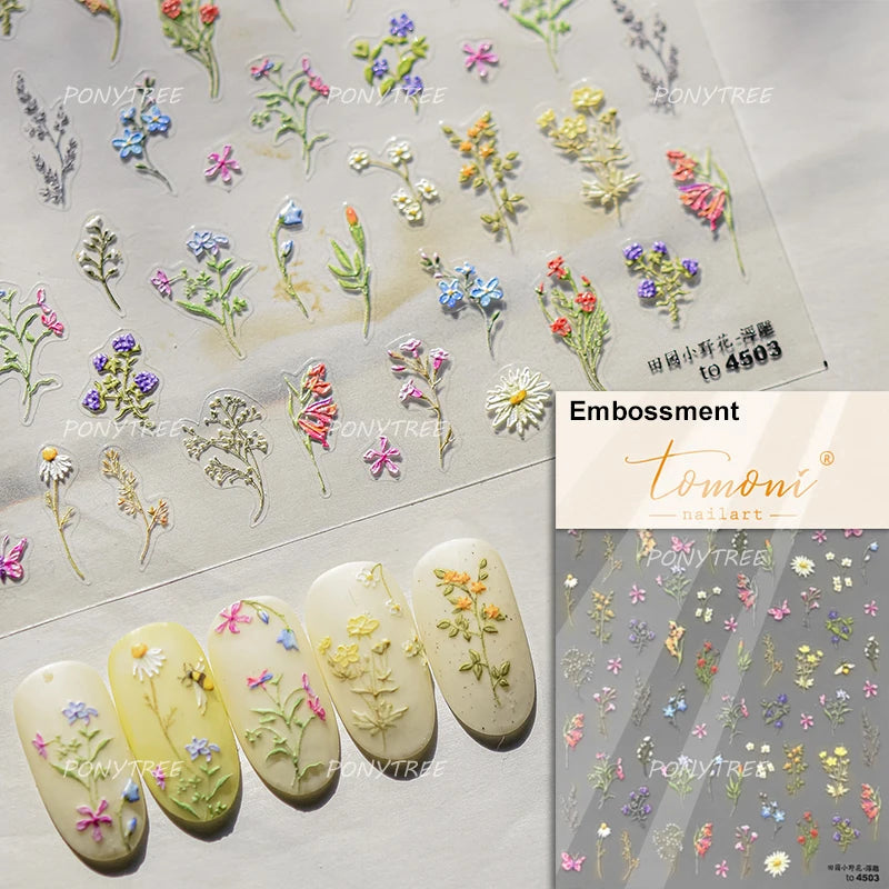 Flowers Blooming Cherry Blossom Sakura Living Peach Branch 5D Soft Relief Spring Adhesive Nail Art Sticker Chic Manicure Decals