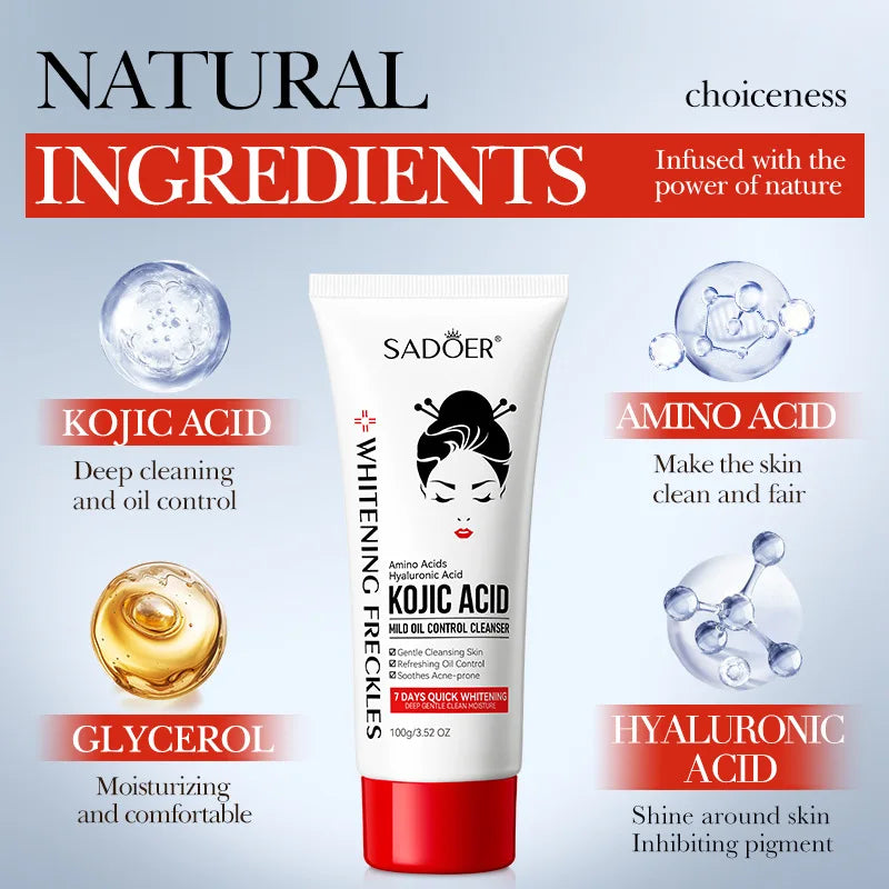 100ml Kojic Acid Skin Care Facial Wash Mild Oil Control Deep Moisturizing Cleansing and Nonirritating Face Cleanser Face Wash