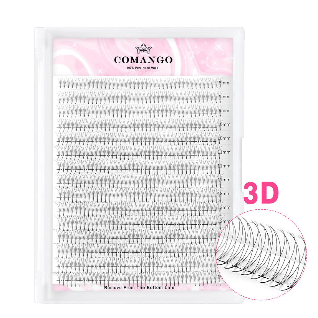 CoMango Premade Volume Fans Sharp Narrow Stem Russian Eyelash Extension Mink Eyelash Extension All Size False Lashes Tray