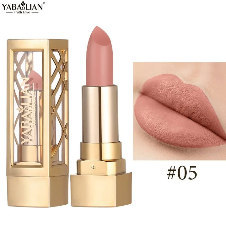 12 Color Gold Tube Lipstick Matte Pearlescent Glitter Shiny Velvet Lipsticks Red Brown Waterproof Lasting Solid Lip Gloss Makeup