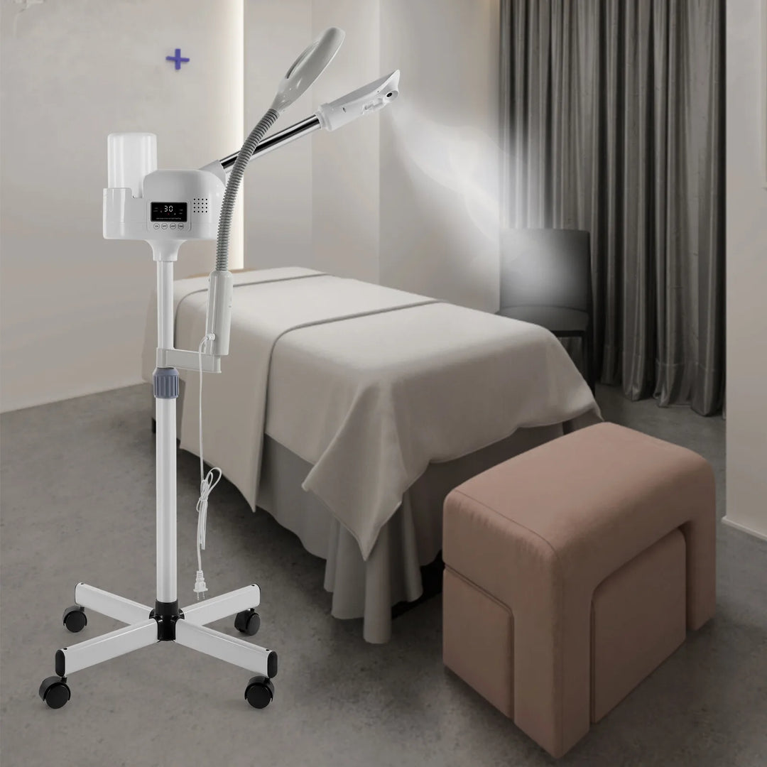 2IN1 Hot Facial Steamer 5X LED Magnifying Lamp UV Ozone LCD Salon Spa Skin Care