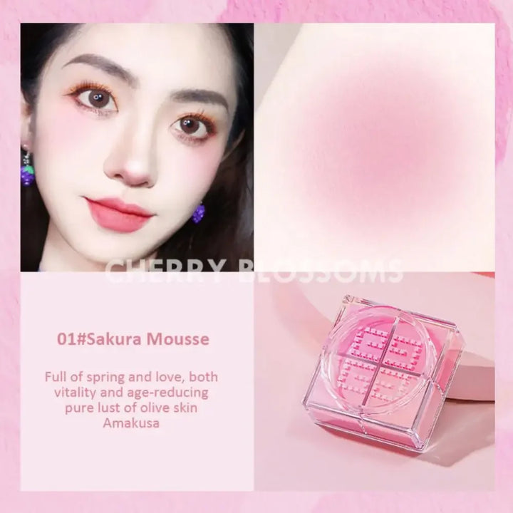 4 Square Grid Face Blusher Vibrant Orange Makeup Blush Palette Cheek Contour Blush Powder Matte Blusher Korean Makeup Tint Blush