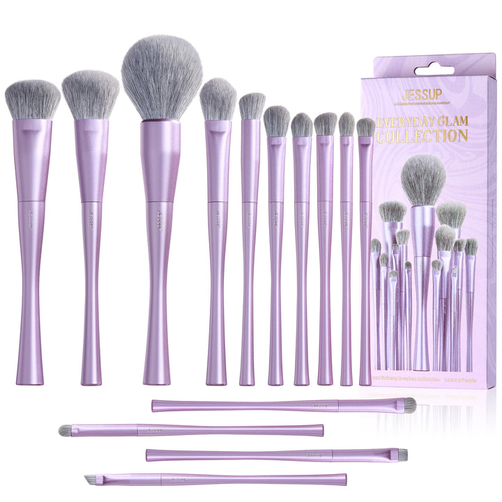 Jessup Makeup Brushes Set Professional 3/5/6/14pcs Vegan MakeUp Brush,Foundation Eyeshadow Contour Powder,Luxury Purple T512