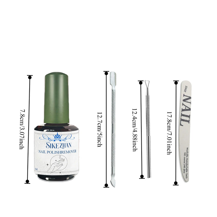 Fast Gel Nail Polish Remover Set: No Soak-Off Magic Burst Remover with Stainless Steel Cuticle Tools & File, 3-5 Mins Removal