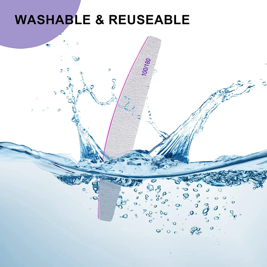 Professional Nail File 2-Pack Reusable Double-Sided Sandpaper (100/180 Grit) Manicure Tools for Home and Salon Use