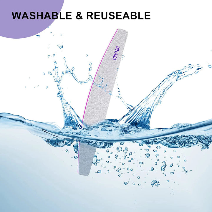 Professional Nail File 2-Pack Reusable Double-Sided Sandpaper (100/180 Grit) Manicure Tools for Home and Salon Use