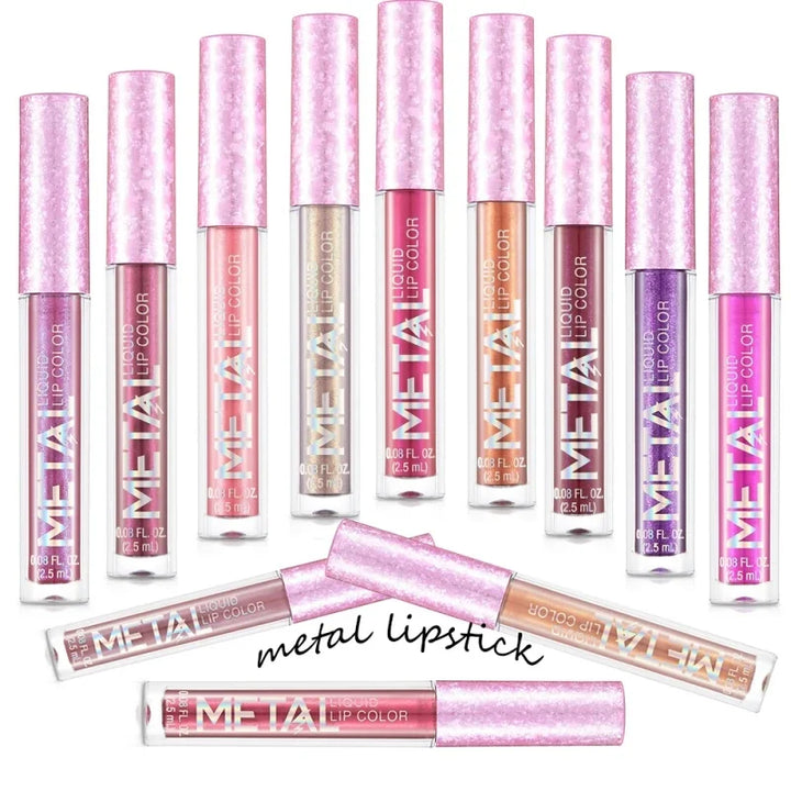 Glitter Metallic Liquid Lipstick Waterproof Shiny Shimmer Metal Lip Gloss Tint Non-Stick Cup Lipgloss Long Lasting Makeup Beauty
