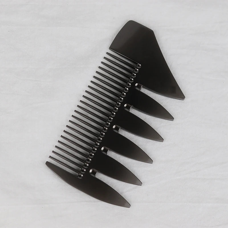 1 portable men's metal stainless steel double-sided comb with wide teeth and fine teeth, portable comb salon shaped comb