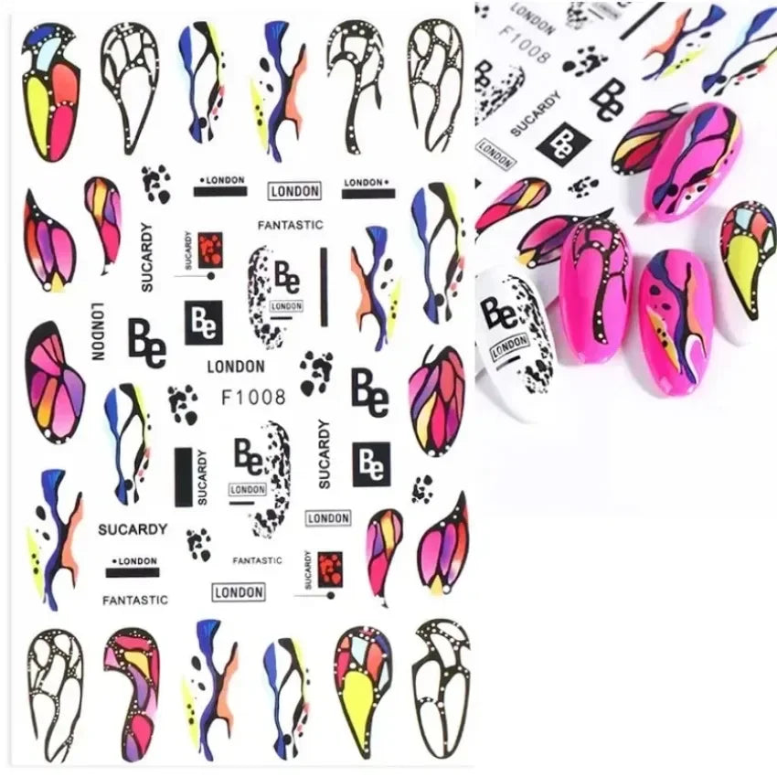 1PCS Black White Butterfly Laser Nail Stickers Y2K Nail Art Decoration Abstract Lines Bronzing Flowers Stickers For Nails