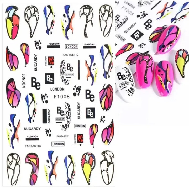 1PCS Black White Butterfly Laser Nail Stickers Y2K Nail Art Decoration Abstract Lines Bronzing Flowers Stickers For Nails