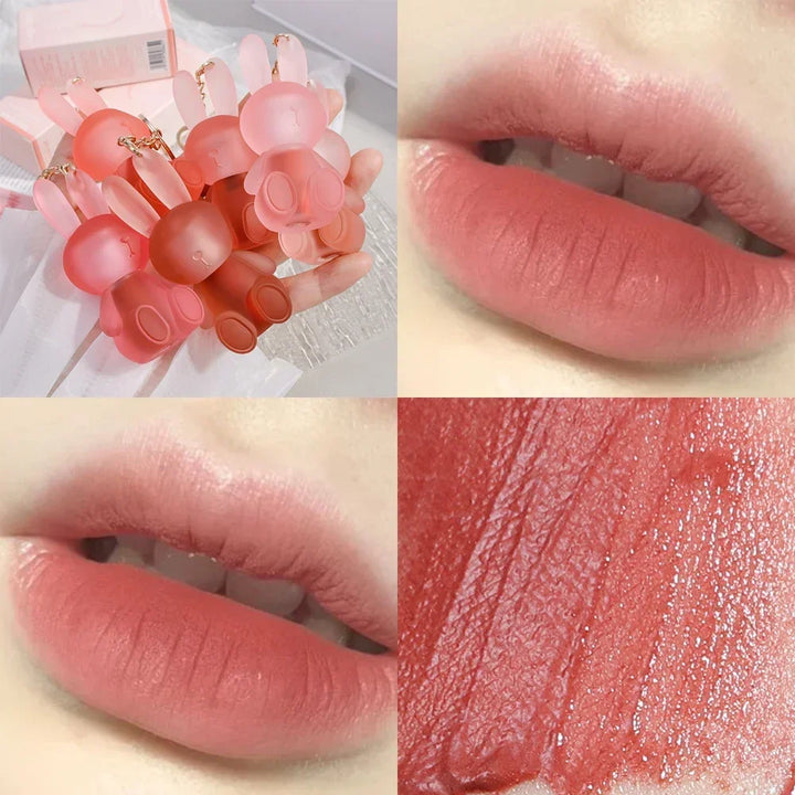 Matte Keychain Lip Gloss Waterproof Non-Stick Cup Long Lasting Moisturizing Cute Rabbit Nude Red Lip Glaze Tint Korean Cosmetics