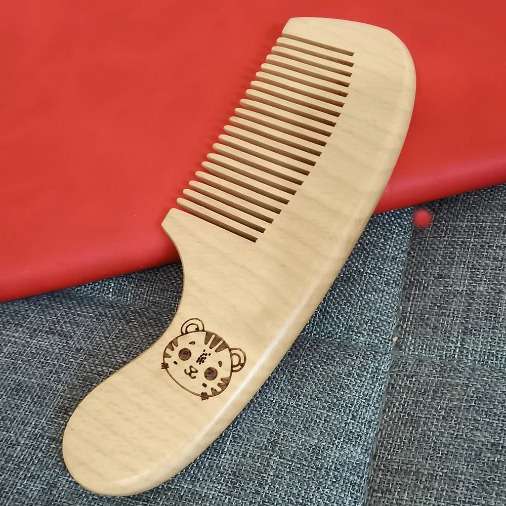 Engraved Panda Baby Hair Brush  Natural Wool Wooden Comb Air Cushion Brush Newborn Baby Shower Gift