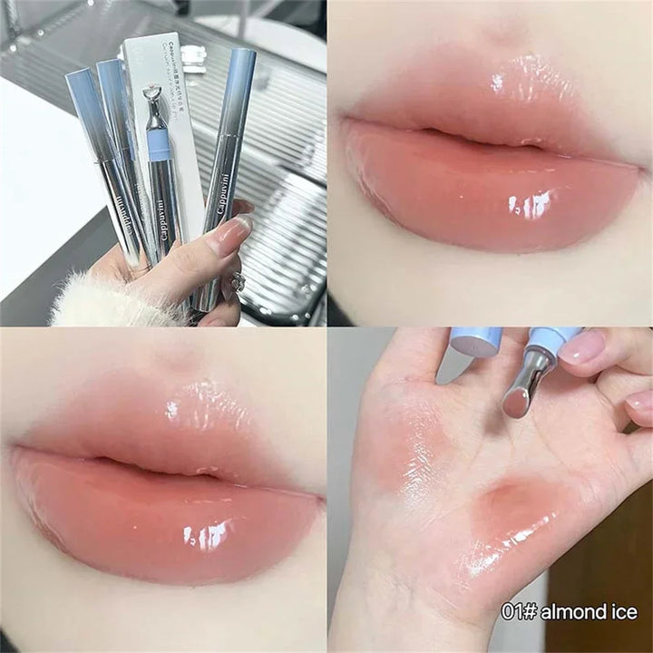 Metal Head Ice Diamond Essence Lip Tint Mirror Water Light Glass Lip Gloss Reduce Lip Wrinkles Moisturizer Lips Pluming Care
