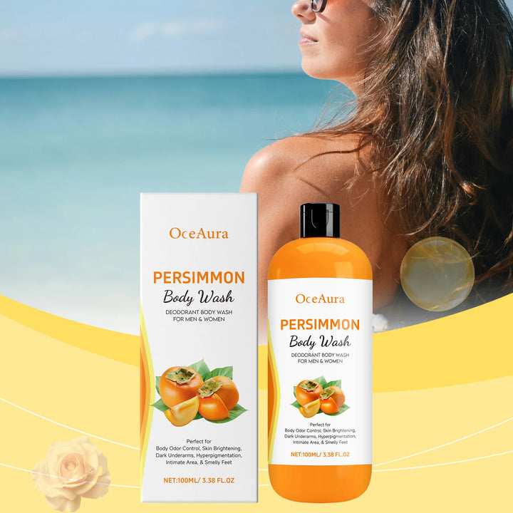 OceAura Persimmon Body Wash Moisturizing Skin Cleaning Smooth Soft Body Odor Remover Bath Products Exfoliating Shower Gel 100ml