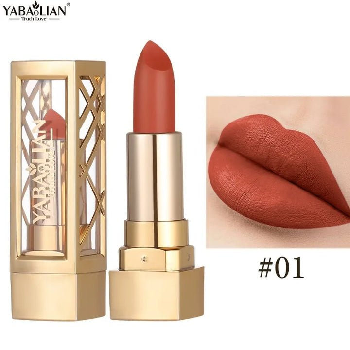 12 Color Gold Tube Lipstick Matte Pearlescent Glitter Shiny Velvet Lipsticks Red Brown Waterproof Lasting Solid Lip Gloss Makeup
