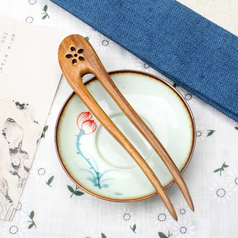 Handmade Wooden Hair Sticks Black Sandalwood U Shaped Hair Clips Simple Solid Color Hair Bun Maker Ponytail Holder for Women