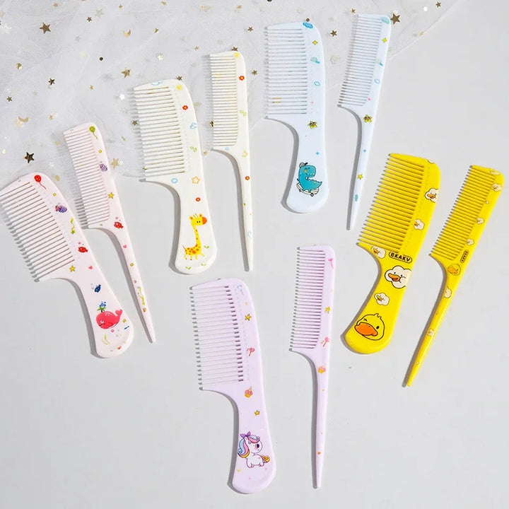 2pcs Cute Cartoon Animal Pattern Hair Comb Set, Fine Tooth Rat Tail Comb,  Baby Comb,Wide-Tooth Detangling Brush, Finishing Comb