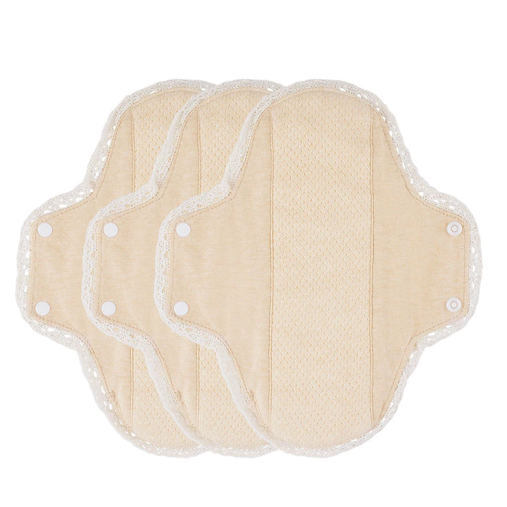 3pcs Washable Sanitary Pads Soft Breathable Cotton Cloth Pads Lace Trim Reusable  Women Menstrual Pads Heavy Flow