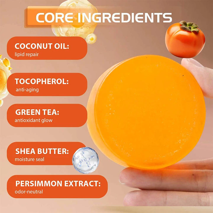 Japanese Persimmon Soap Bar,Body Purifying Deodorizing Natural Mild Soap Bar with Green Tea Extracts,Gentle on All Skin Types