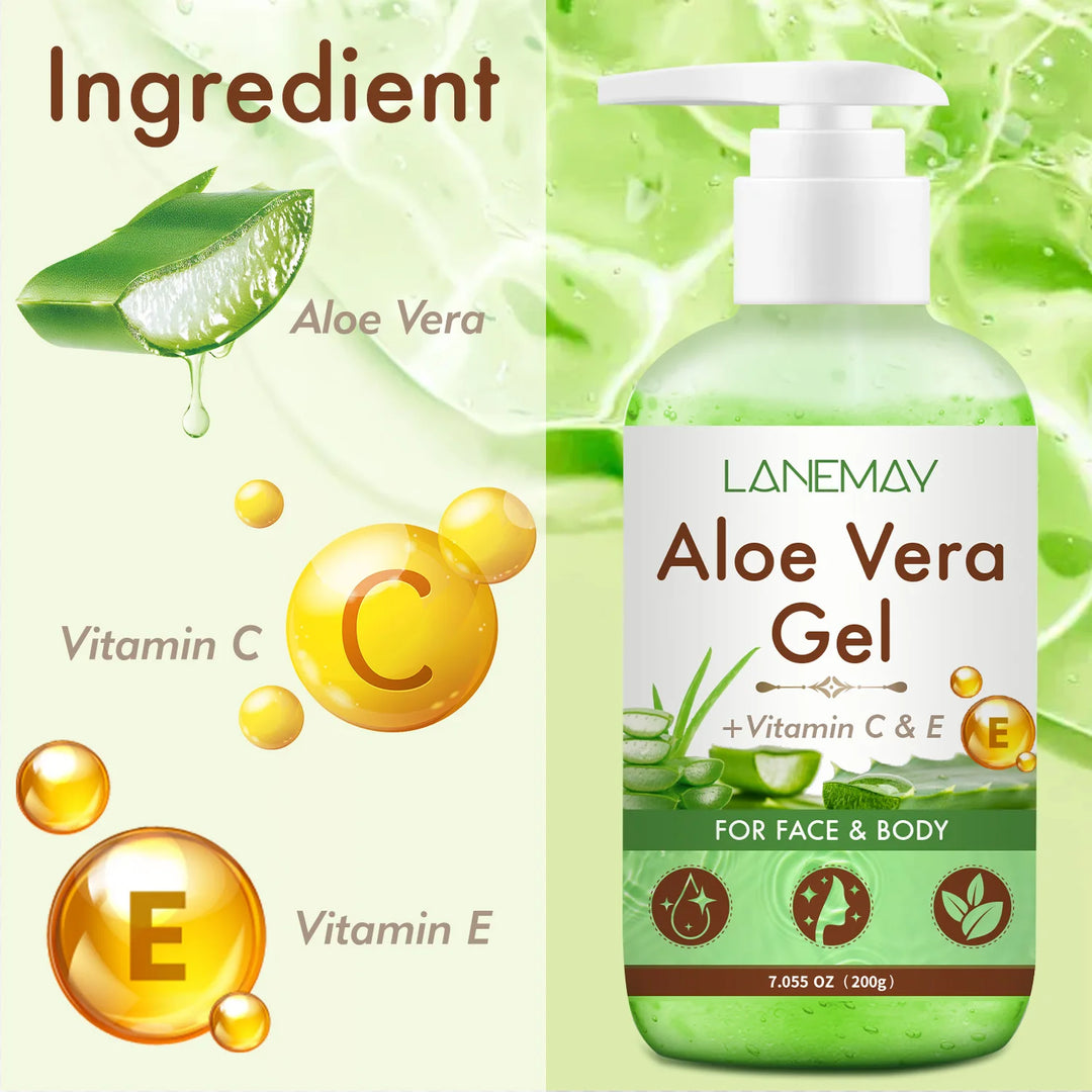 Vitamin C and E Aloe Vera Gel For Face & Body Hydrating Moisturizing Repairing Sunburn Relief Acne Care For Sensitive Skin 200g