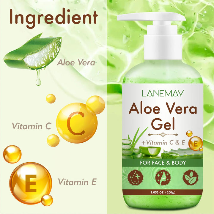 Vitamin C and E Aloe Vera Gel For Face & Body Hydrating Moisturizing Repairing Sunburn Relief Acne Care For Sensitive Skin 200g