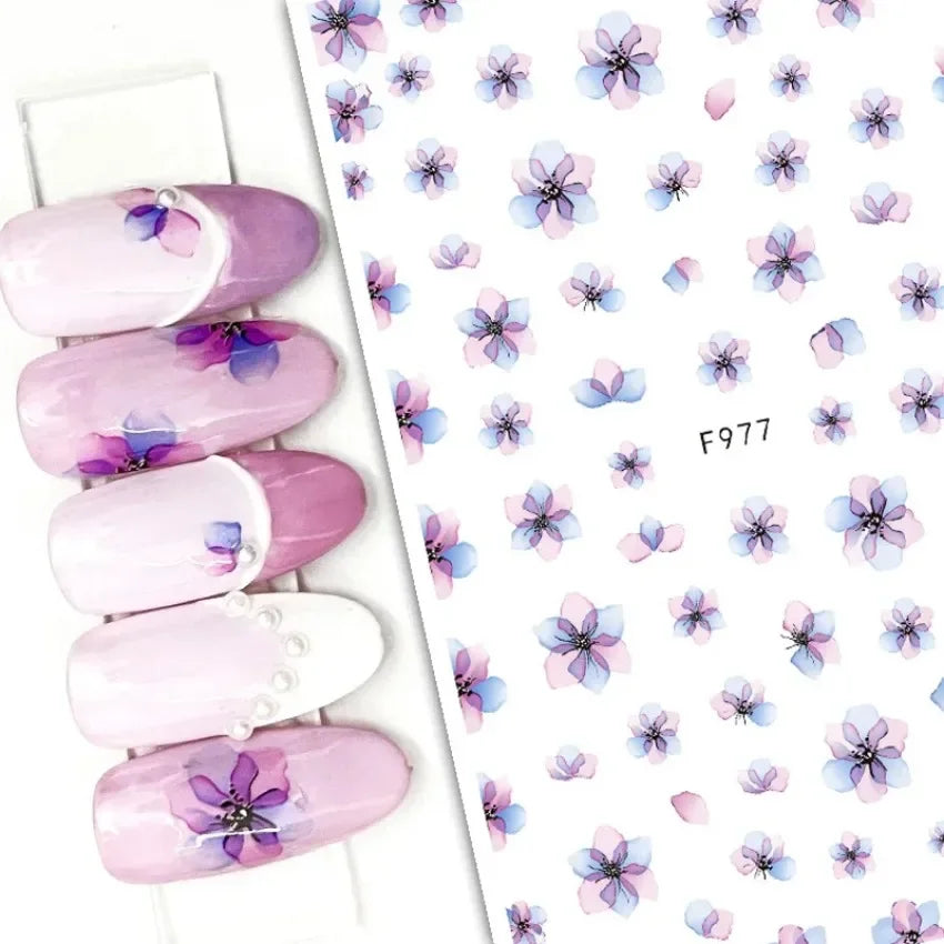 1PCS Black White Butterfly Laser Nail Stickers Y2K Nail Art Decoration Abstract Lines Bronzing Flowers Stickers For Nails