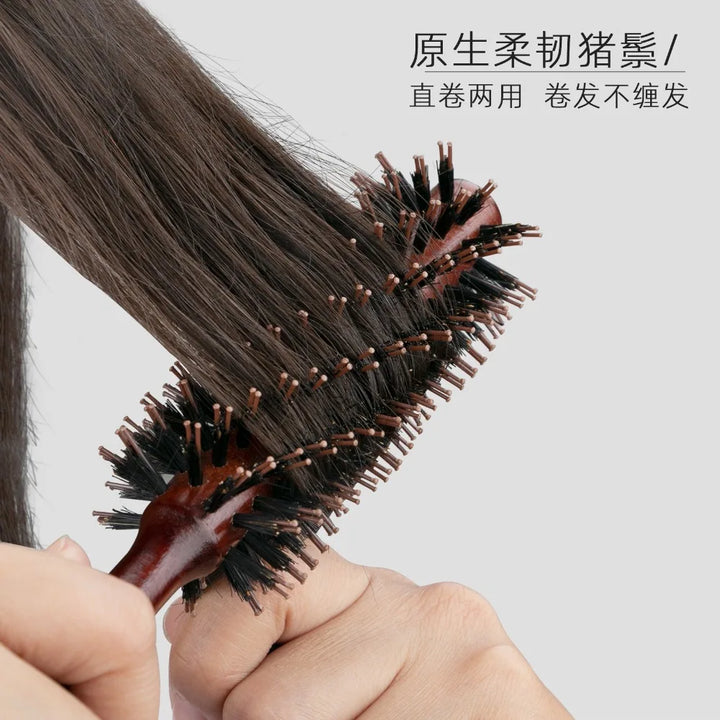 Boar Bristle Round Hair Brush Set Nylon Pin Wooden Handle for Straightening Curling Volumizing Detangling  Salon Styling Tools