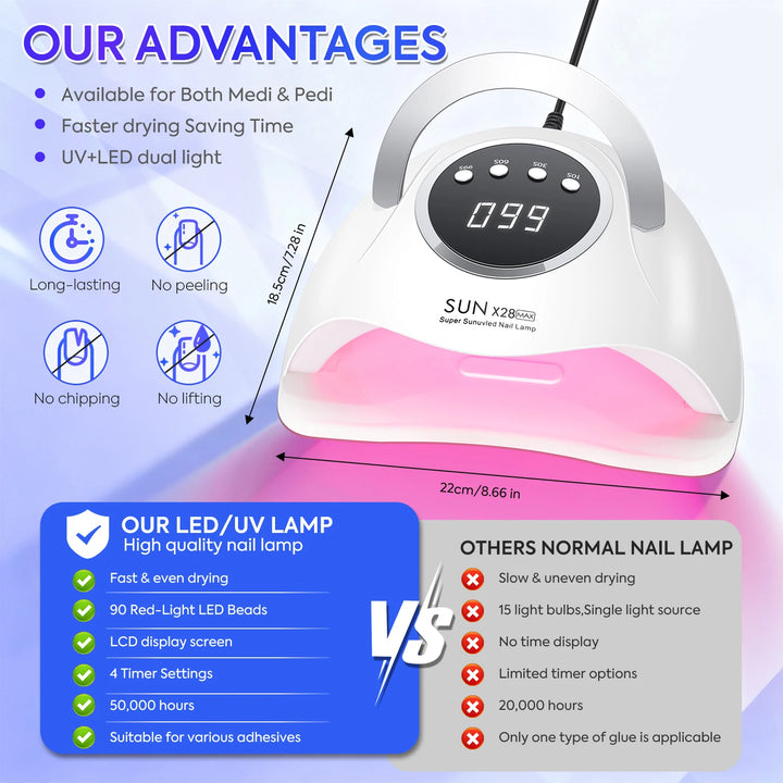 380W UV LED Nail Dryer Machine For Nails 90LEDs Gel Polish Curing Manicure Lamp With Handle Red Lights Nail Lamp For Salon