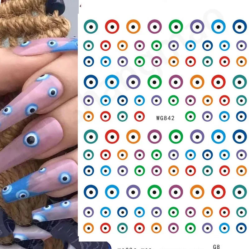 Nail Art Stickers Water Decals Eyes Stripe Nail Art Decorations for Manicure Accessories Press on Nails Foil Stickers and Decals