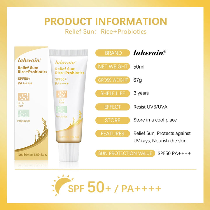 Lakerain SPF50+ Rice+Probiotics Sunscreen Skin Protection Refreshing Makeup Sunscreen Cream UV Resistance Facial Sunscreen New