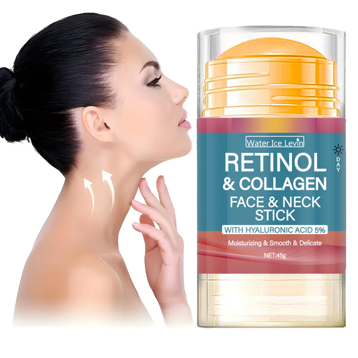 Retinol and Collagen Facial and Neck Care Stick Containing Hyaluronic Acid 5%, Moisturizing and Firming, Locking in Moisture, Day and Night Care, Portable Skin Care