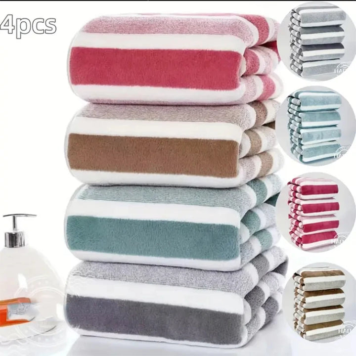 4pcs Striped Bath Towel Set Absorbent & Quick-drying Showering Towels Super Soft & Skin-friendly Bathing Towel For Home Bathroom