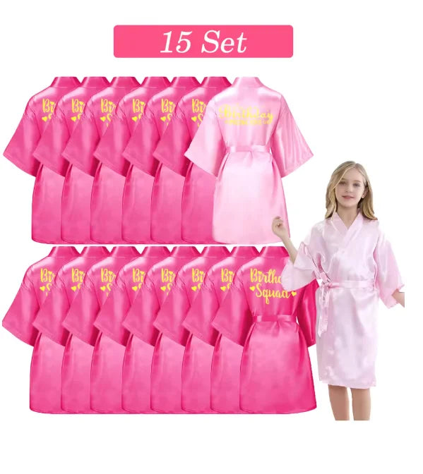 6-15 Set Spa Robes for Girls Spa Party Birthday Squad Robe Kids Satin Bathrobe Princess Kimono Girl Sleepover Party Favors