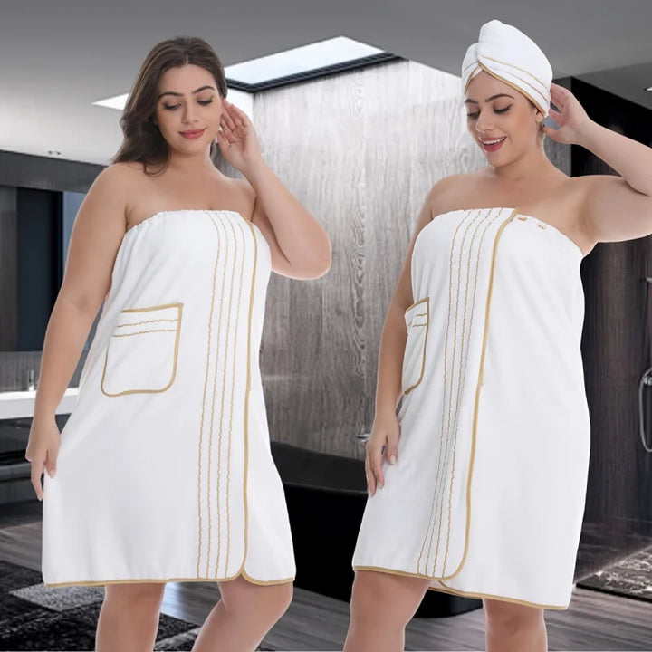 2pcs Set, Extra Large Bathrobe Princess Cap Outfit, Large Size Towel Wrap, Thick Coral Fleece, Perfect for Home Travel, Sauna