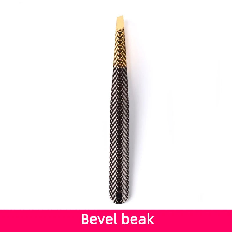 Precision Lash Tweezers - Tool for Plucking Ingrown Facial Hair, Lashes, Eyebrows - Slanted Stainless Steel Tips - Gray-Gold