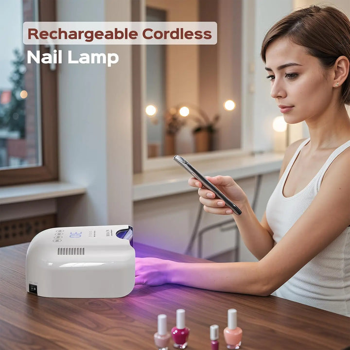 Cordless Rechargeable UV Nail Lamp with Metallic Reflector, 54W Portable LED Dryer for Gel Nails, Fast Curing Salon Light