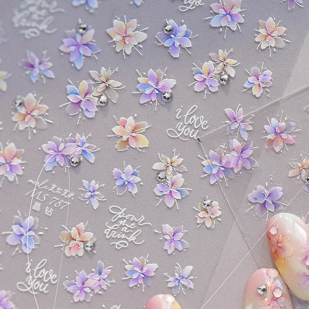 Lace Garden Bowknot Bow Tie Rose Flower Petal Pearl Irregular Border Self Adhesive 5D Nail Art Decoration Sticker Manicure Decal