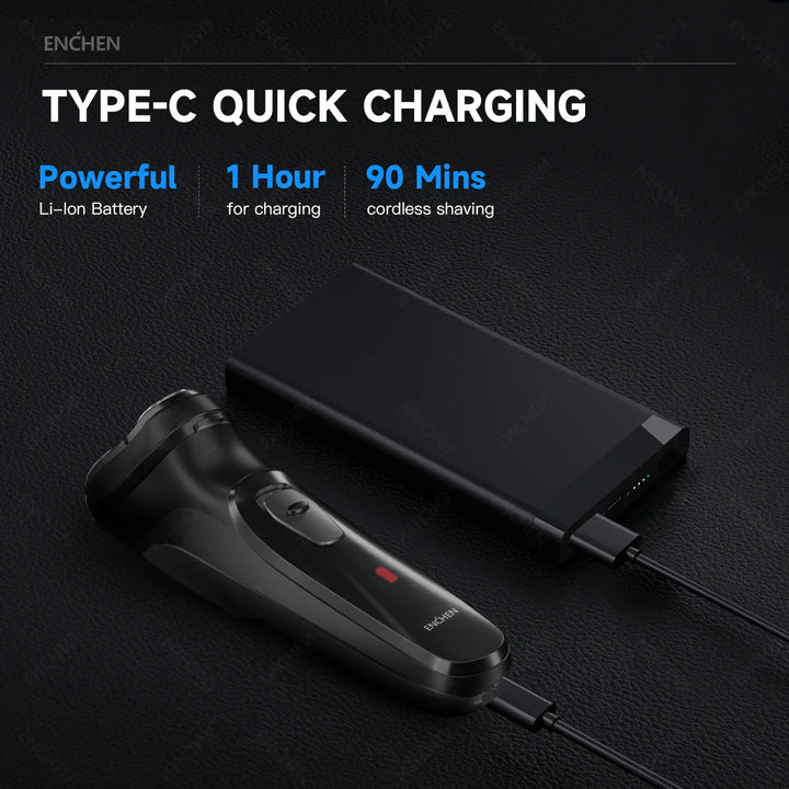 ENCHEN Blackstone Electrical Rotary Shaver for Men 3D Floating Blade Washable Type-C USB Rechargeable Shaving Beard Machine