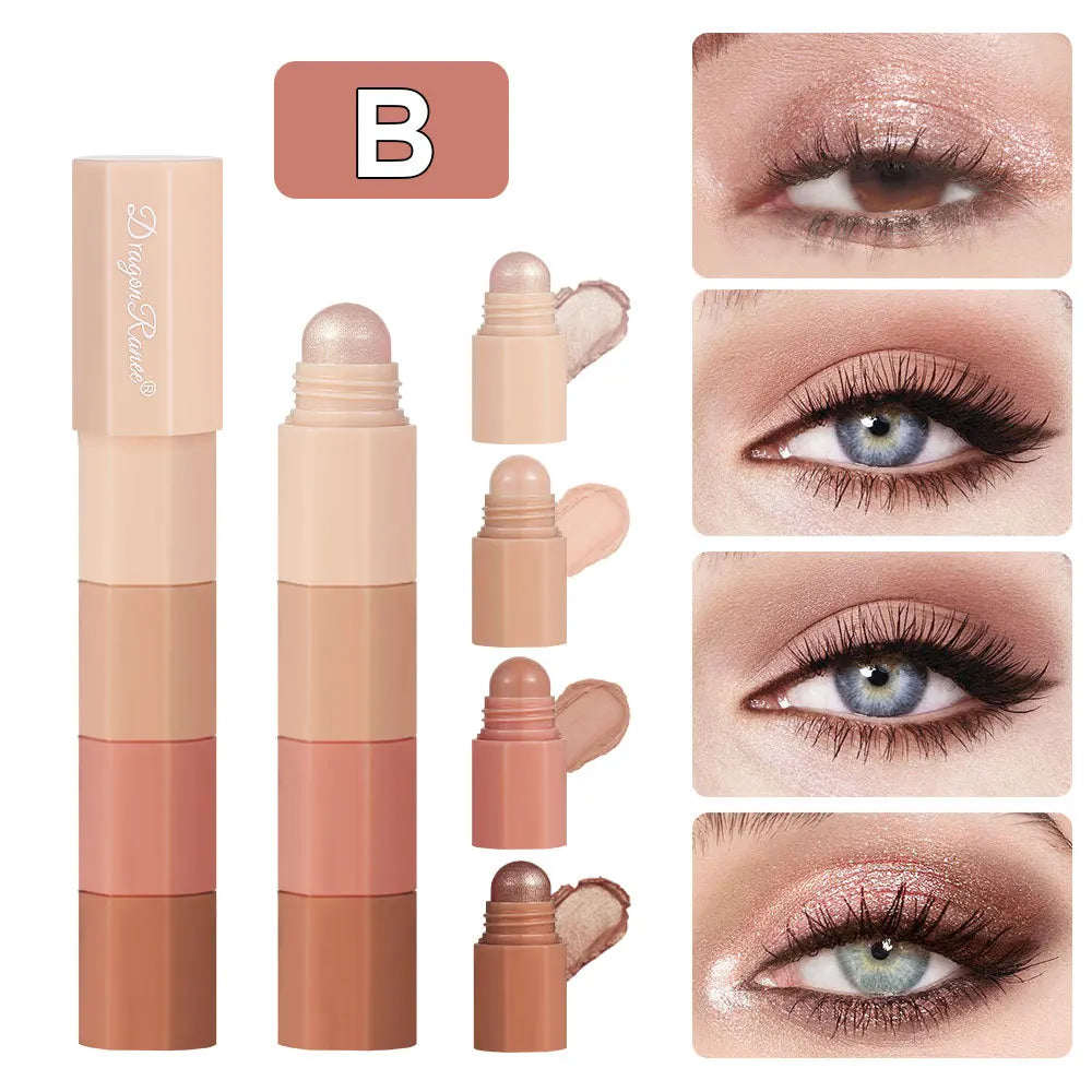 Mini Eye Shadow Stick 4 IN 1 Combo Pearlescent Metallic High Gloss Highlighter Stick Multi-purpose Eyeshadow Pen Cosmetics